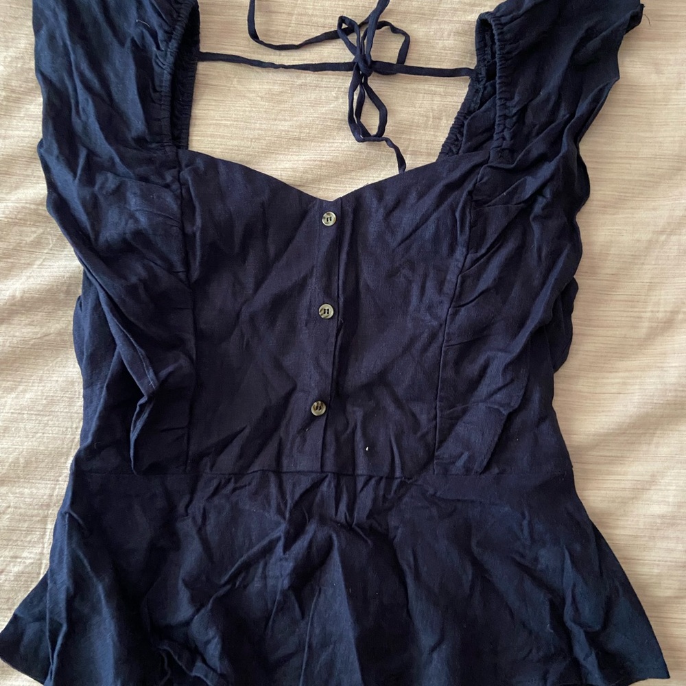 BP Navy Blue Flutter Sleeve Top - Picture 2 of 5
